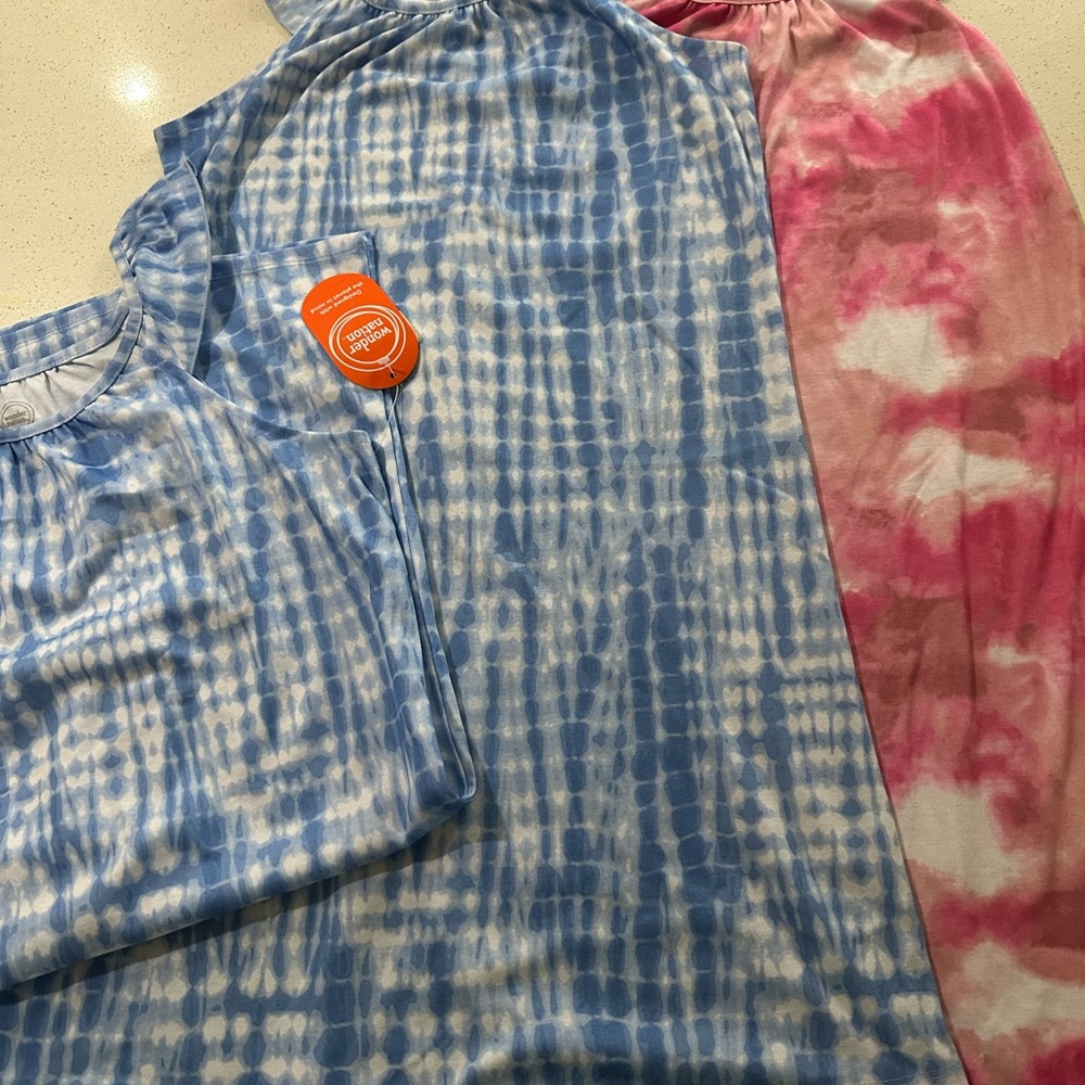 Wonder Nation Blue Tie-Dye Dress / sleep gown set of 3 pajamas